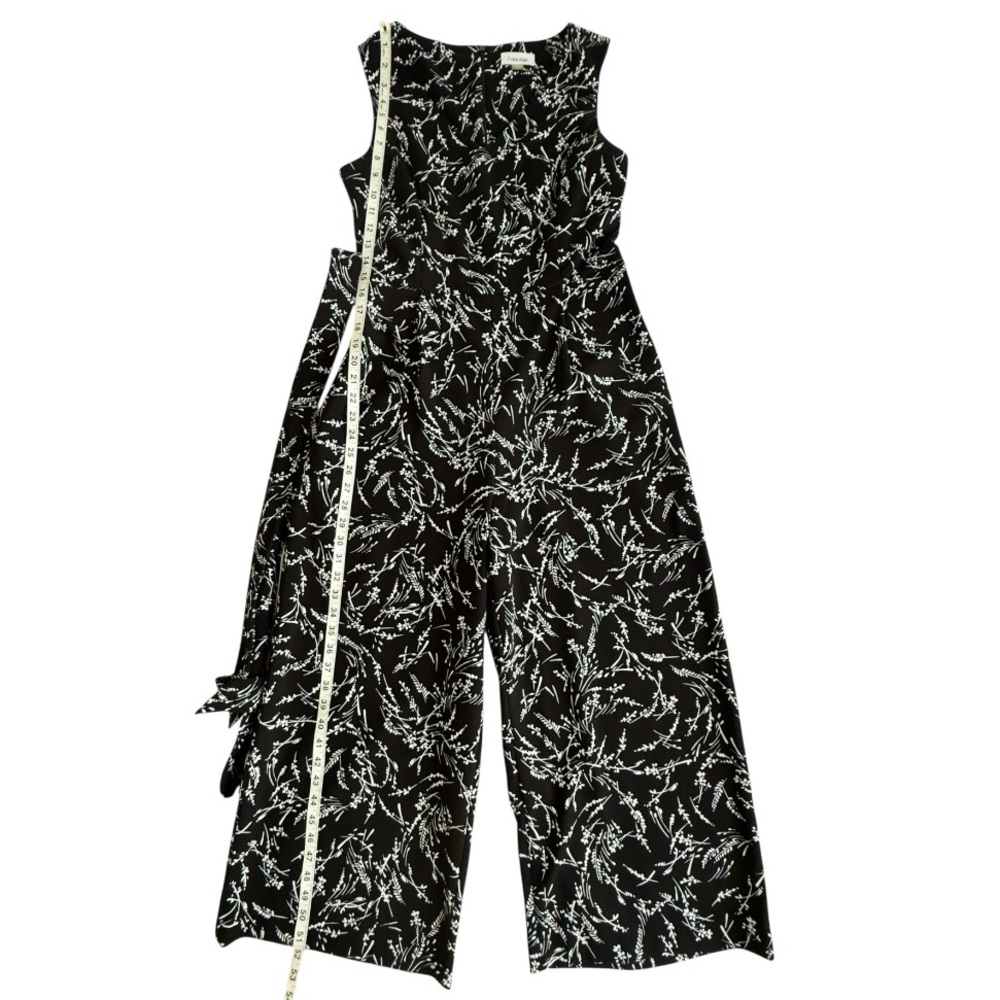 Calvin Klein Black White Floral Jumpsuit Wide Leg Belted Size 10 Cropped - Picture 10 of 10